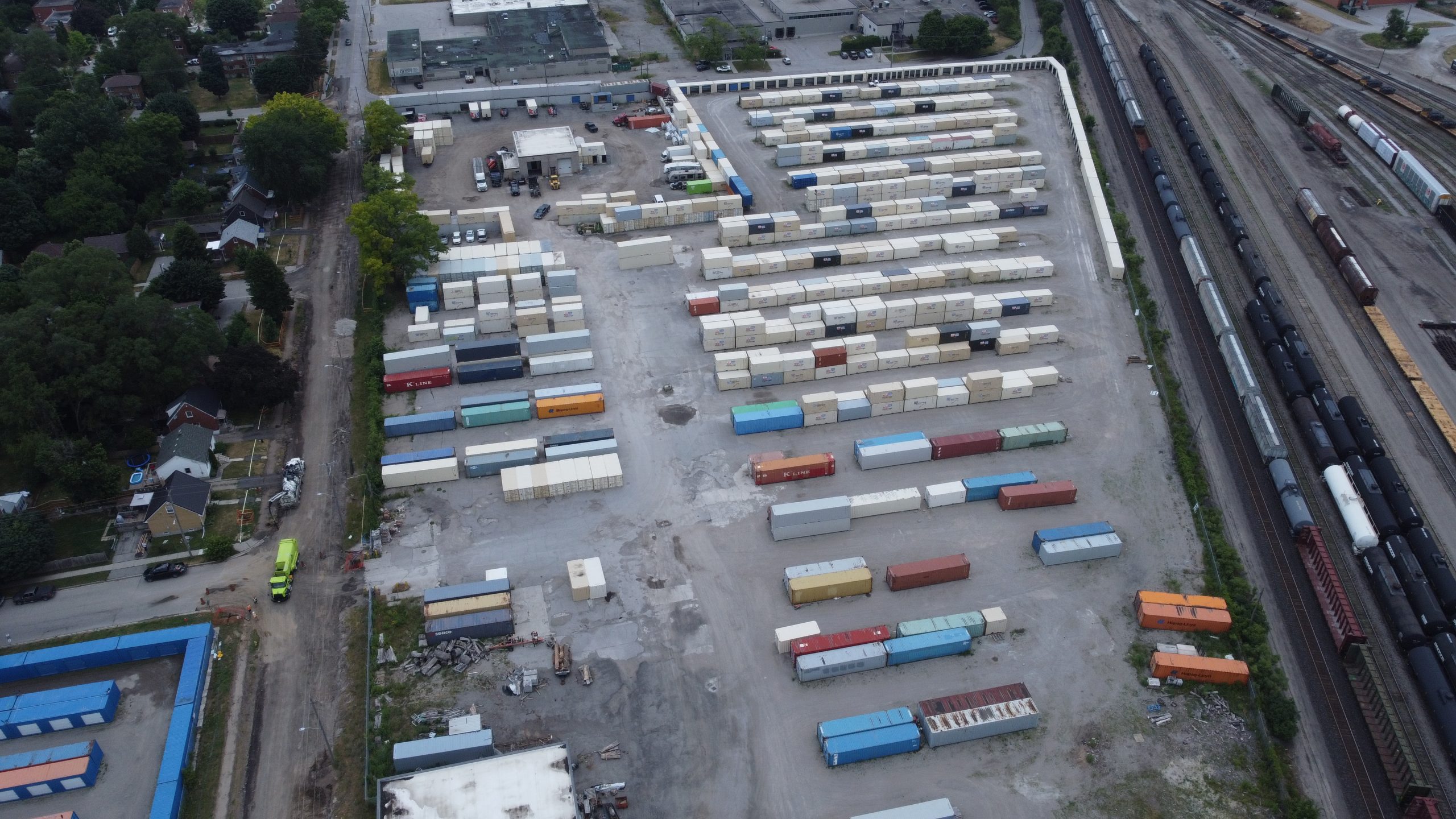 Aerial shot of mobile storage containers for sale