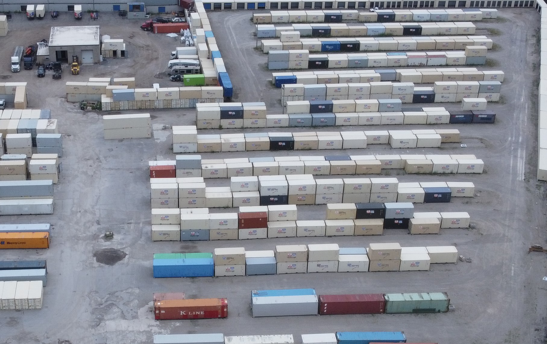 Aerial view of big box shipping containers for sale