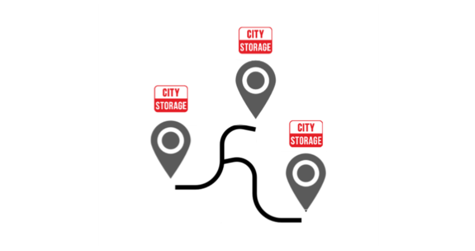 graphic illustrating choosing from 3 convenient self storage facility locations in North London, Central London, or East London