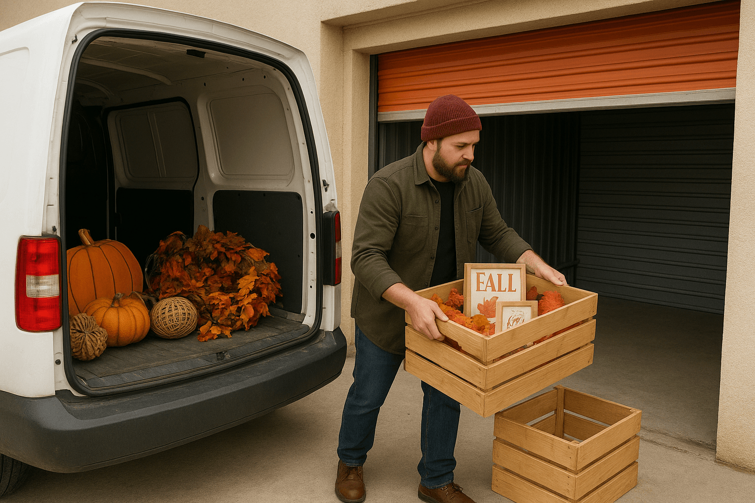 a vendor unloading inventroy from a van into a storage unit