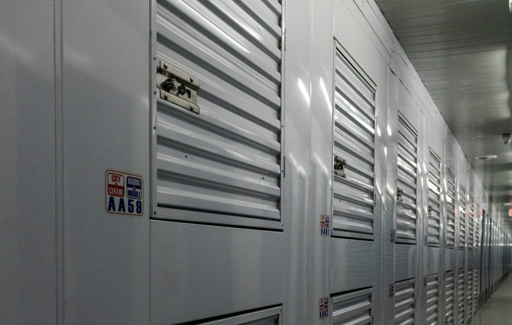 hallway of small interior storage lockers at city storage group