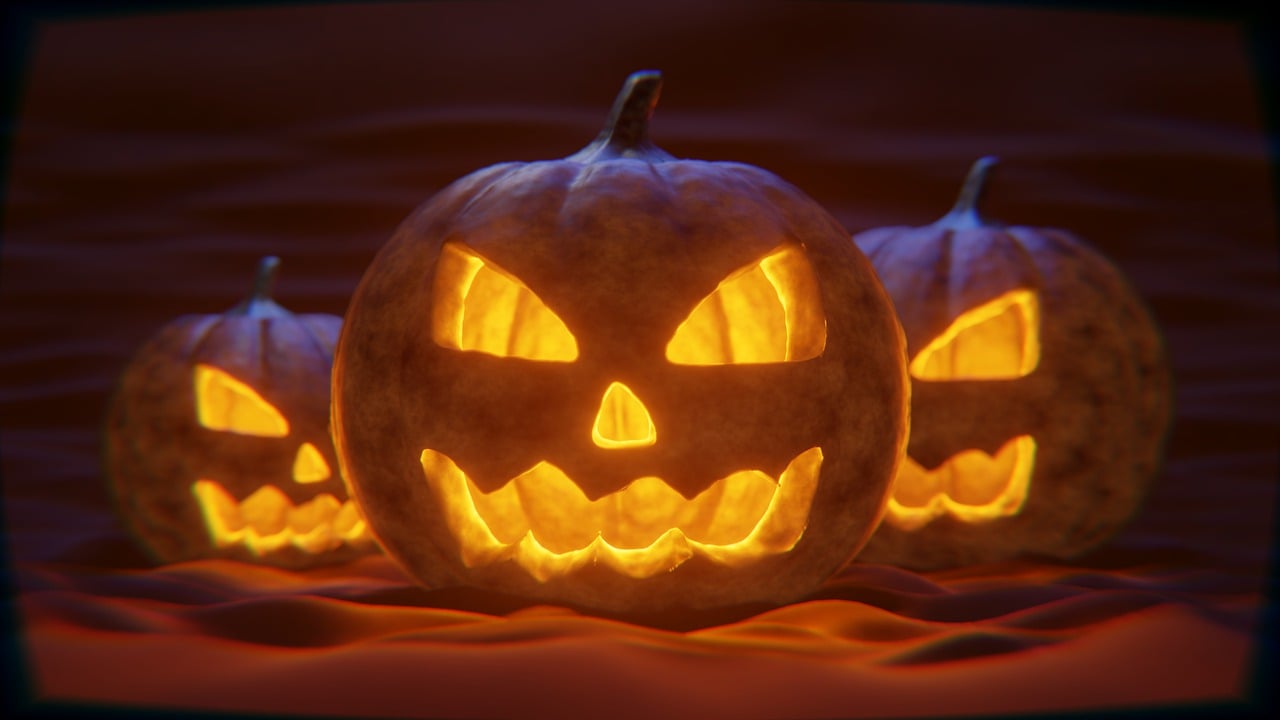 Three Jack-O-Lantern decorations